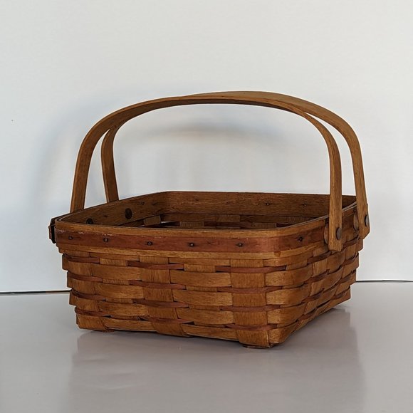 Longaberger Vintage Brown and Red Basket with Wood Handles 10 x 10 x 4 Handmade - Picture 4 of 7